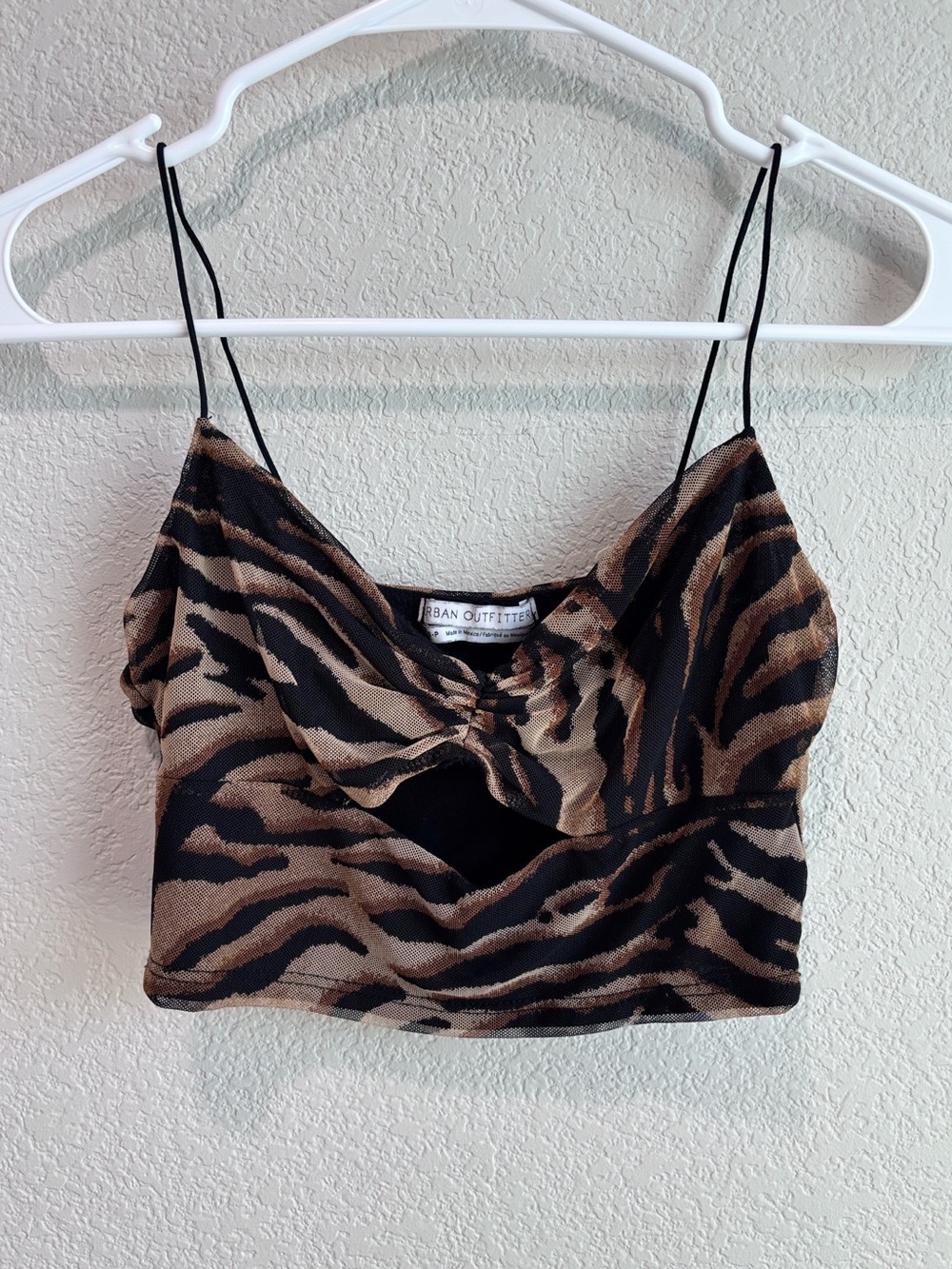 Urban Outfitters Animal Print Mesh Crop Top Tank Top with Cut Out Size Small